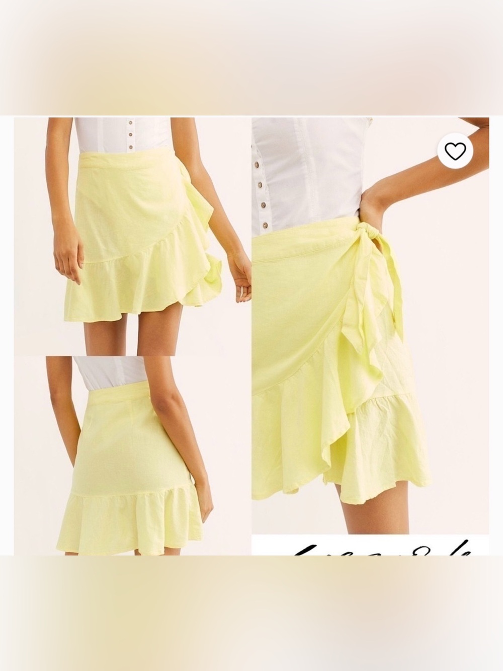 Free People Ruffle My Feathers Lemon Gelato Linen Blend Wrap Skirt Size 0